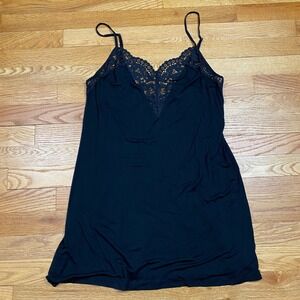 Victoria's Secret Lace Trim Slip Dress Women L Black Romantic Coquette Nightie